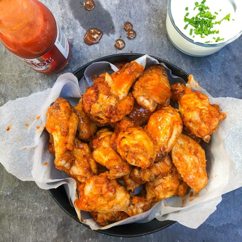 BBQ chicken wings in a basket